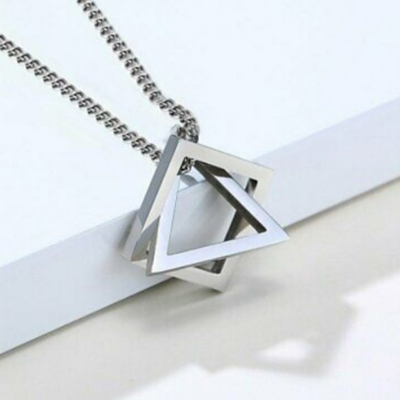 Geometric Hollow Triangular Chain Pendant Necklace Men/Women - Picture 6 of 16